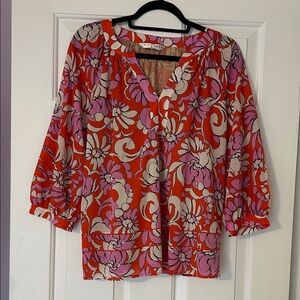 Trina Turk Red and Pink Floral Blouse